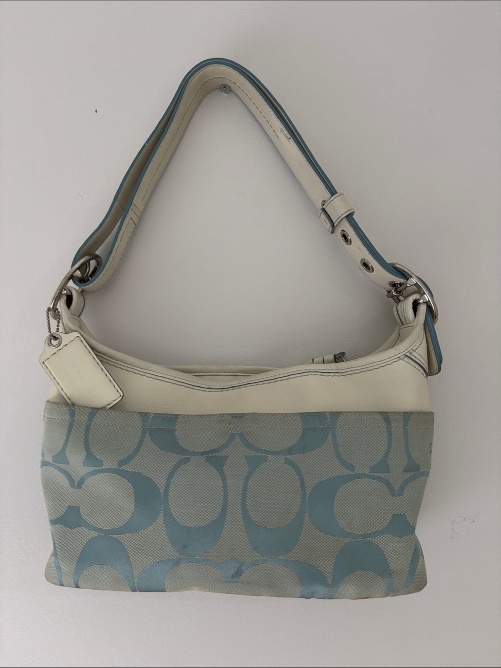 Coach Light Blue and Cream Signature Shoulder Bag